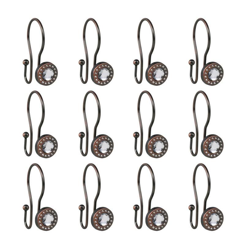 Utopia Alley Shower Hooks, Double Shower Curtain Hooks for Bathroom, Crystal Design, Set of 12