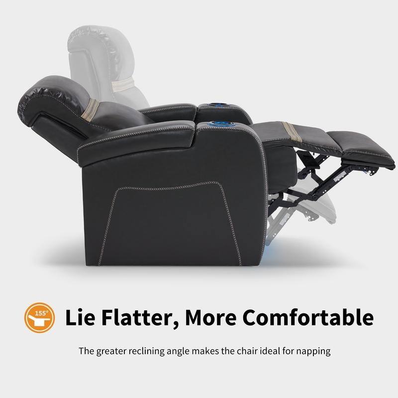 MCombo Power Recliner Chair, Home Theater Seating with Adjustable Headrest, USB Port and LED Light, Faux Leather HTS400