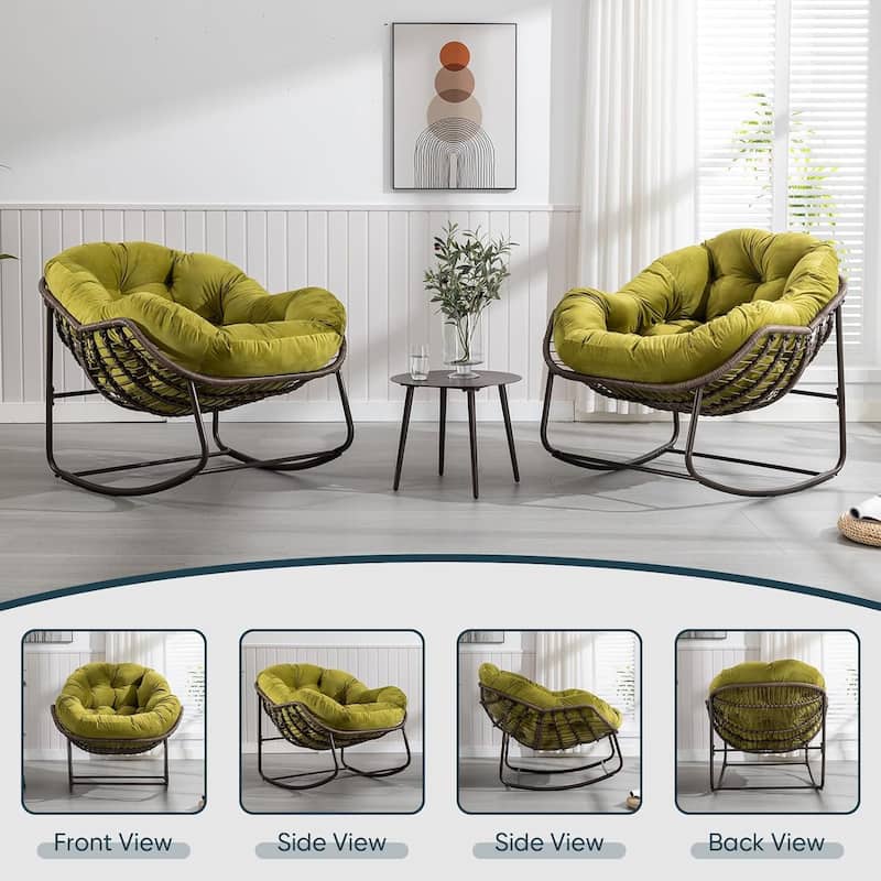 Outdoor Rattan Rocker Recliner Chair With Polyester Padded Cushion （set of 2）