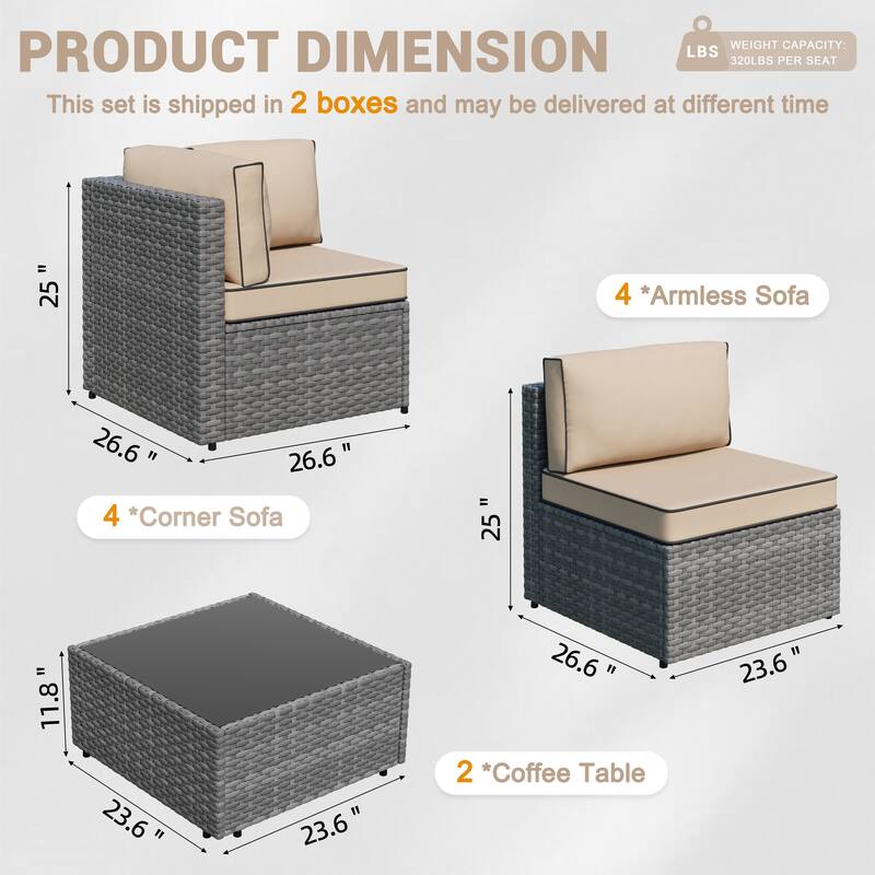 10-Piece Sectional Seating Group with Cushion, Wicker Sectional Sofa