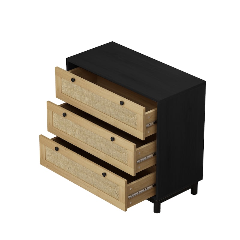 30.31" 3-Drawers Storage Cabinet with Rope Woven Drawer