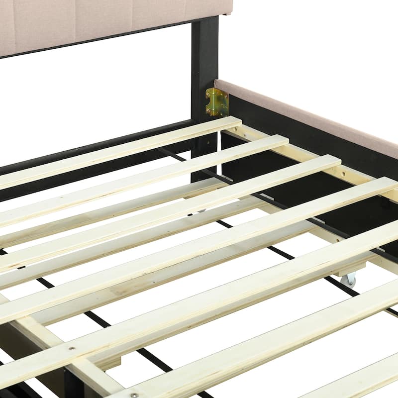 Upholstered Platform Bed with Storage Headboard