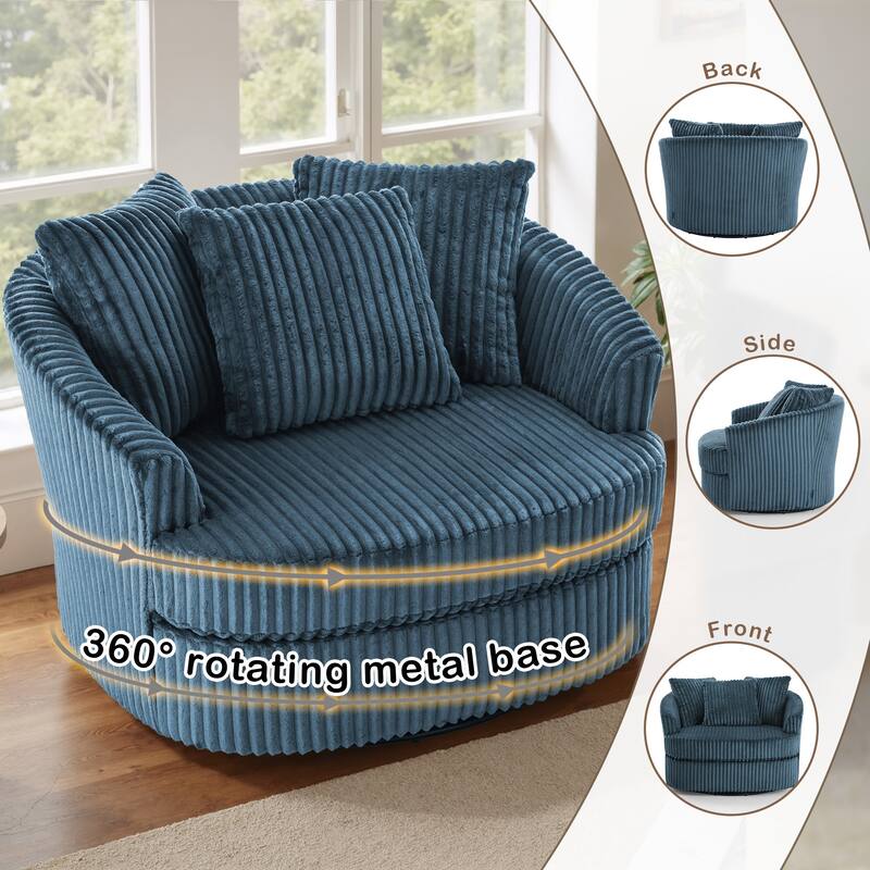 2 Set Oversized 43" W Plush Corduroy Swivel Barrel Chair with Pillows