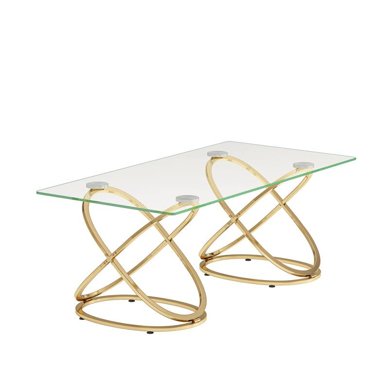 31.50" Modern Rectangle Glass Coffee Table with Ring-Shaped Frames