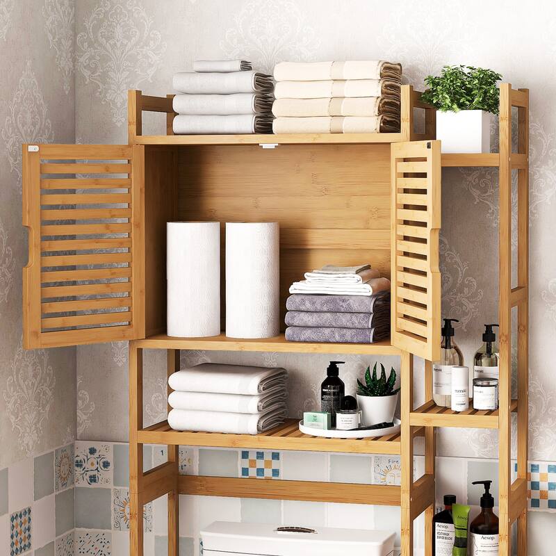 Bathroom Over-the-Toilet Storage Bamboo Over-the-Toilet Cabinet with Shelf