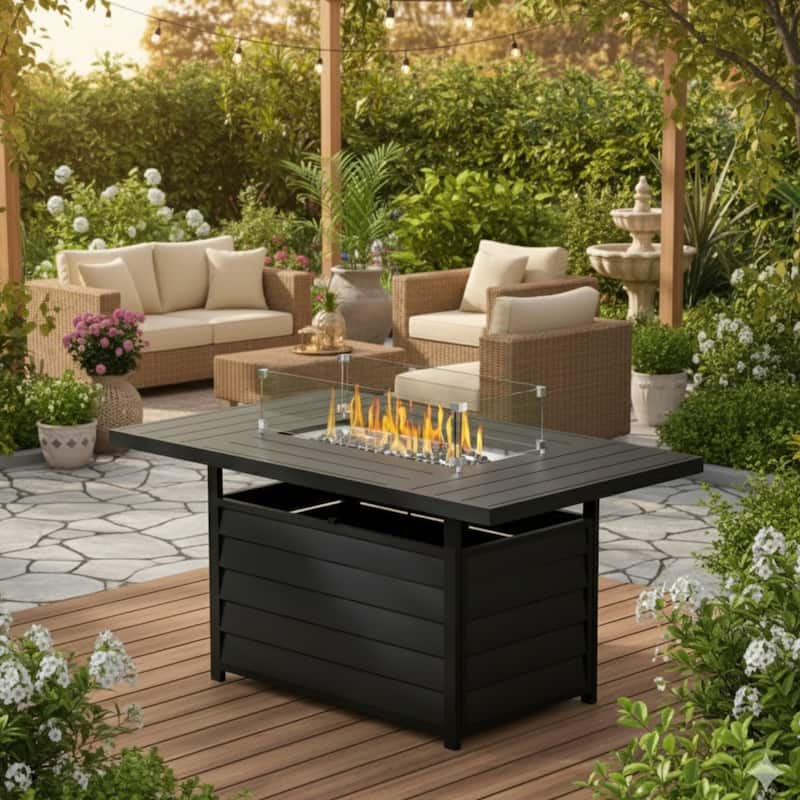 54.3" Patio Black Aluminum Fire Pit Table, 50000 BTU CSA Certified, Waterproof Cover