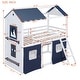 preview thumbnail 5 of 16, Twin Size Wood Castle House Bunk Bed with Windows, Sills, Tent, and Slide, Playhouse Design