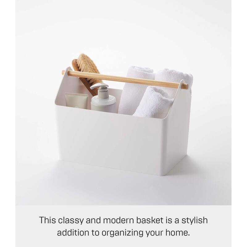 Yamazaki Home Storage Caddy, Plastic and Wood, Holds 4.4 lbs - L 8.27 x W 14.57 x H 9.45 inches