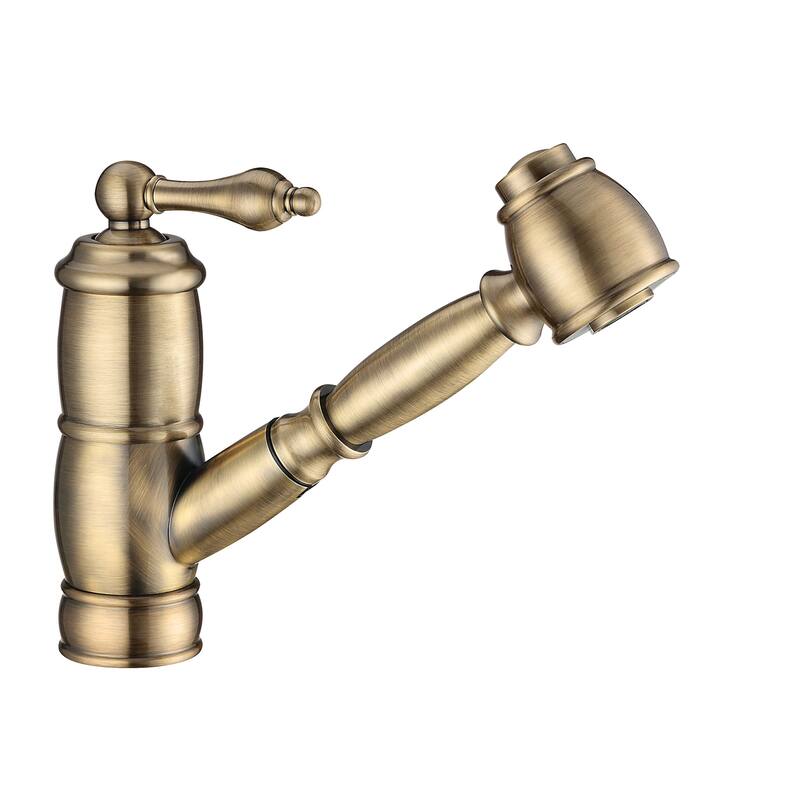 Whitehaus Vintage III Plus 1.5 GPM Single Hole Pull Out Kitchen Sink - Antique Brass
