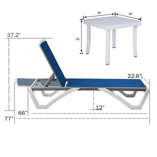 dimension image slide 0 of 14, Kozyard Alan Full Flat Aluminum and Polypropylene Resin Legs Patio Reclining Adjustable Chaise Lounge