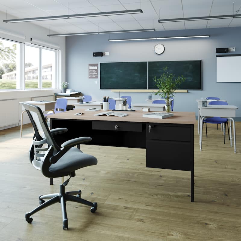 Commercial Right Side Single Pedestal Desk with 3 Locking Drawers