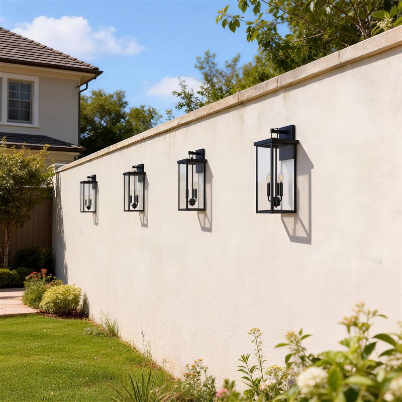 3-light Metal Outdoor Wall Sconce Candle Bulb Lantern(4-pack)