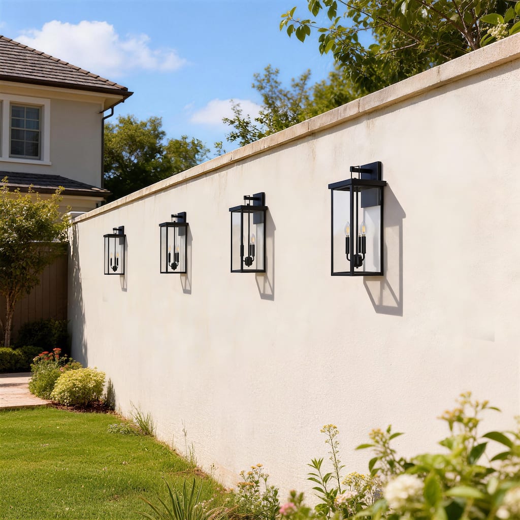 3-light Metal Outdoor Wall Sconce Candle Bulb Lantern(4-pack)