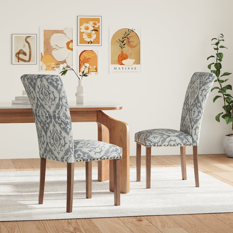 Upholstered Parsons Dining Chairs Set of 2/4/6, Fabric Dining Room Kitchen Side Chair with Nailhead Trim and Wood Legs