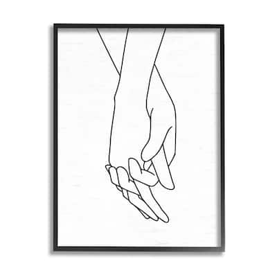 Stupell Romantic Holding Hands Outline Drawing Loving Couple Framed Wall Art, Design by Lettered and Lined - White