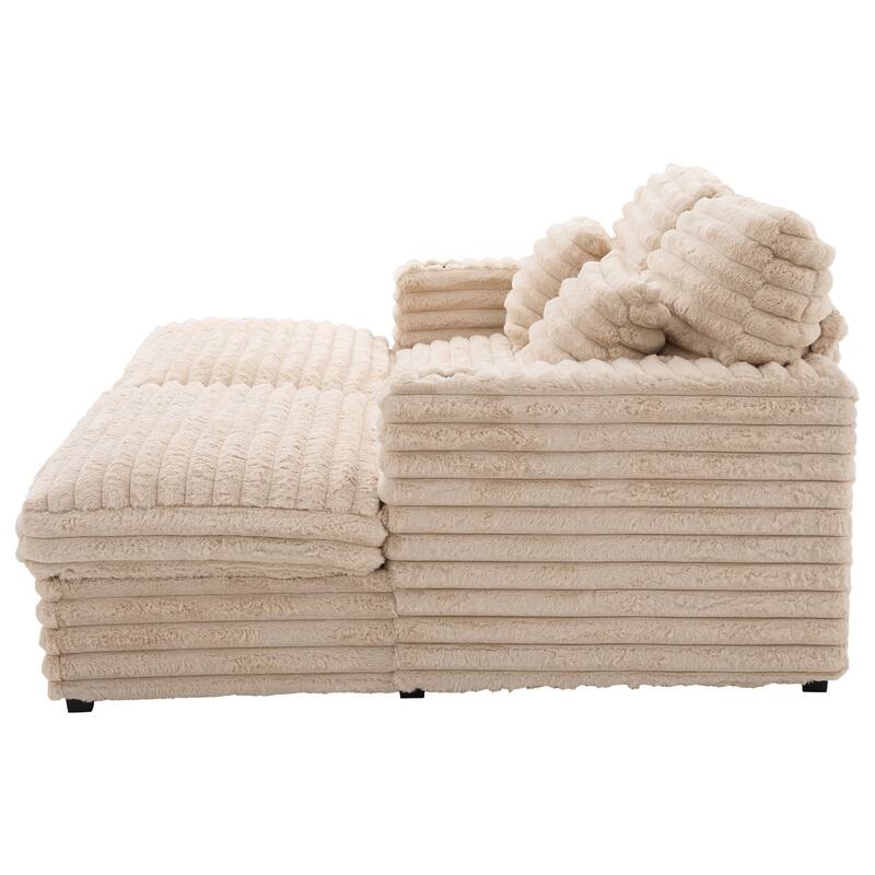 Oversized Double Chaise Lounge Sofa, Living Room 2 Seater Sofa Upholstered Sleeper Sofa Bed Daybed with USB Ports & Cup Holders