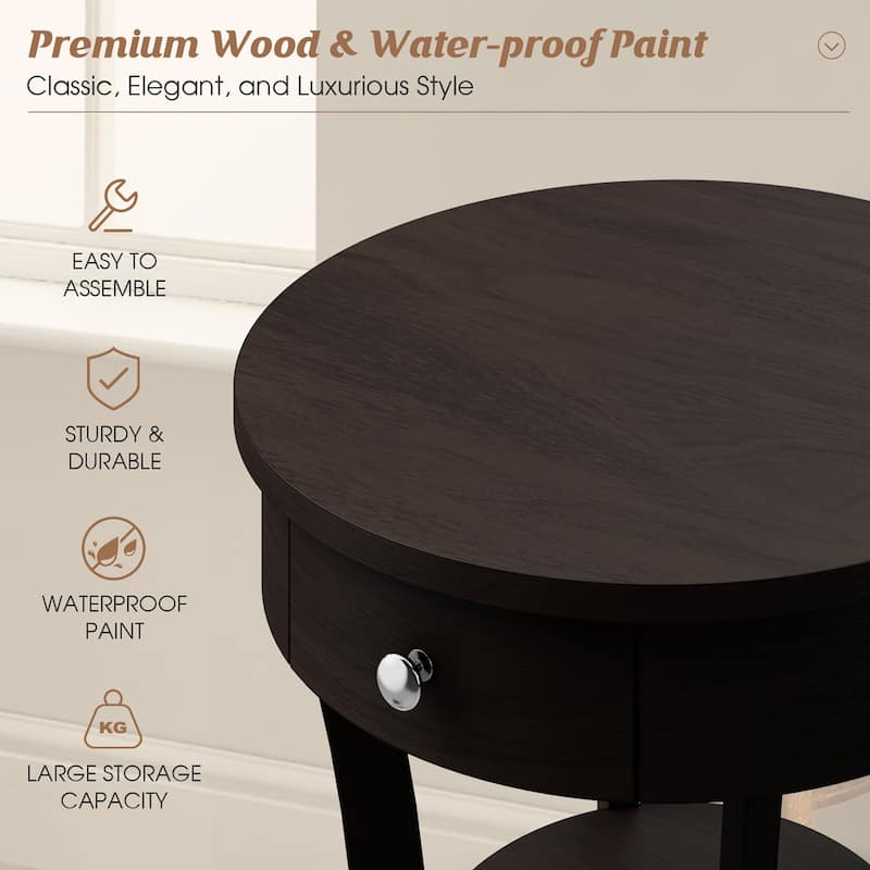 Costway 2-tier Side End Sofa Table Round Nightstand for Bedroom Living