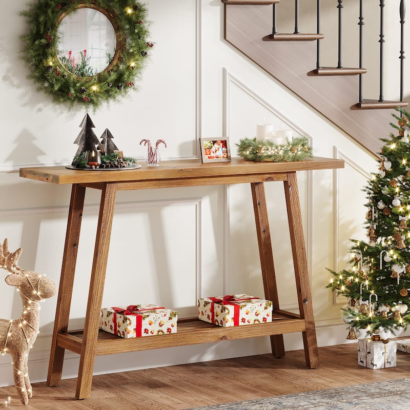 Solid Wood Console Table, Entryway Table with Storage Shelf, Couch Behind Sofa Table Hallway Foyer Accent Table
