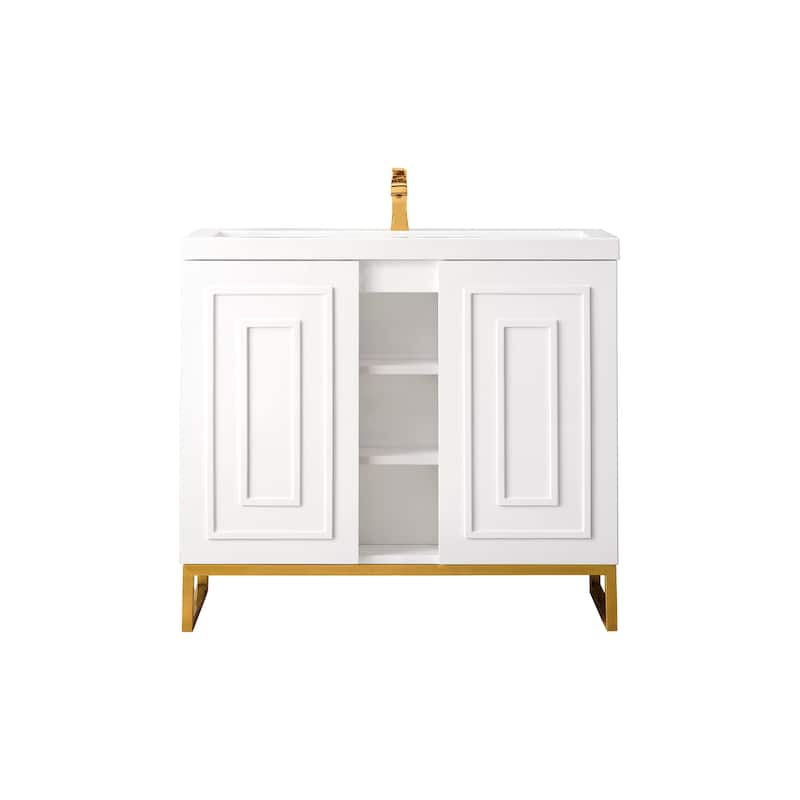 James Martin Vanities Alicante 39.5" Single Vanity Cabinet, Glossy White w/ White Glossy Composite Stone Top