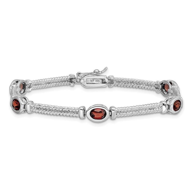Curata 925 Sterling Silver Polished Box Catch Closure Garnet Bracelet 7 Inch Box Clasp