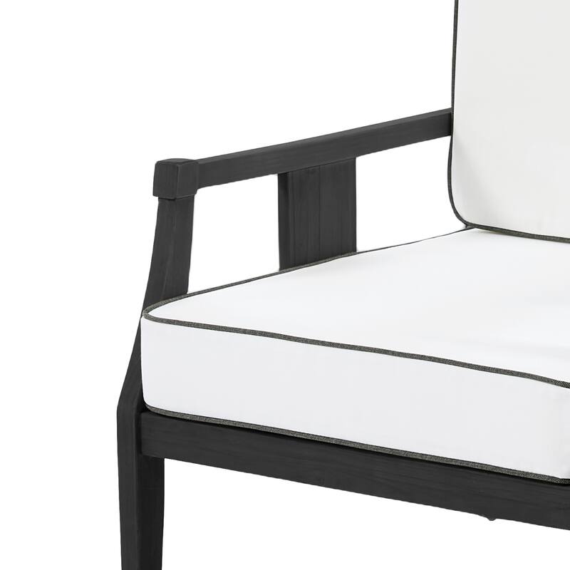 Set of 2 Outdoor Teak Wood Armchairs with Cushions, Patio Club Chairs