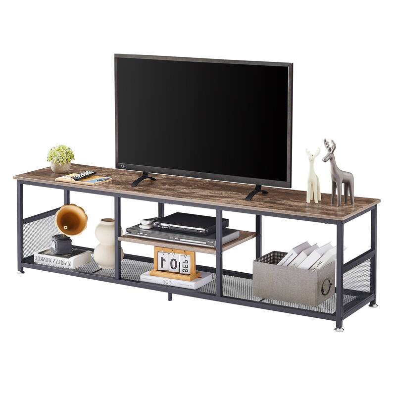 VECELO Industrial TV Stand for Televisions up to 80 Inch,70" Entertainment Center with Open Storage Shelves,Console Table