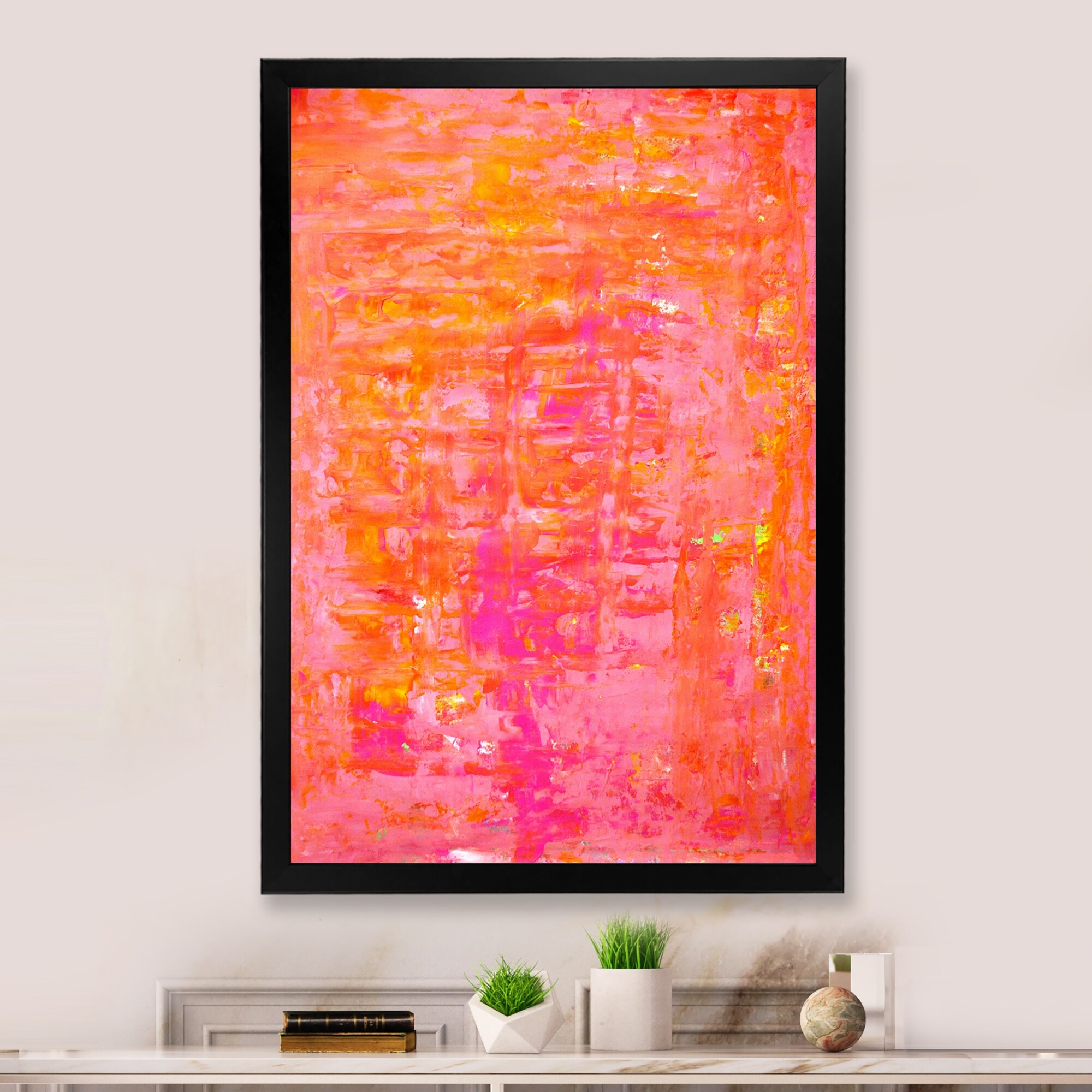 Designart Orange Meets Pink Modern Art Framed Wall Decor for Contemporary Spaces-image