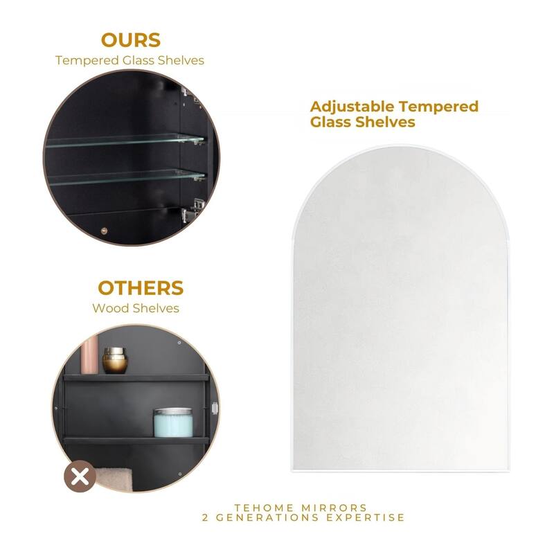 TEHOME Arched Bathroom Medicine Cabinet with Mirror Recessed and Surface Mount Medicine Cabinet Mirror
