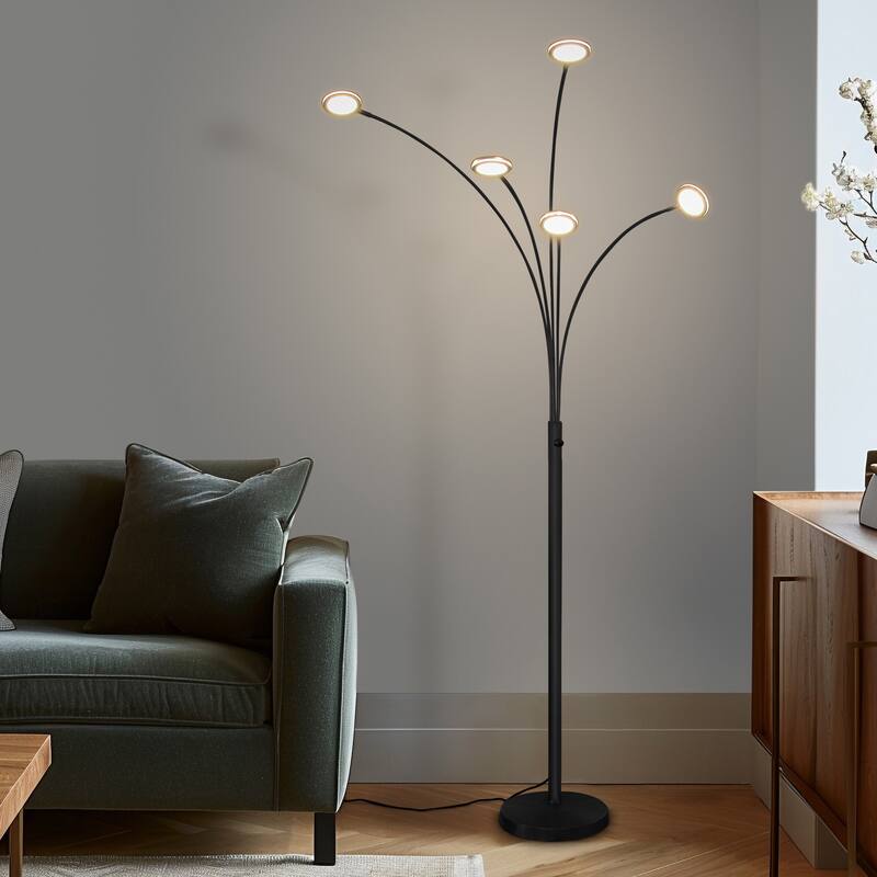 Brightech Orion-5 76.8 in Sanded Matte Black Modern 5-Light 24W 550Lm 3000K Dimmable Integrated LED Contemporary Arc Floor Lamp
