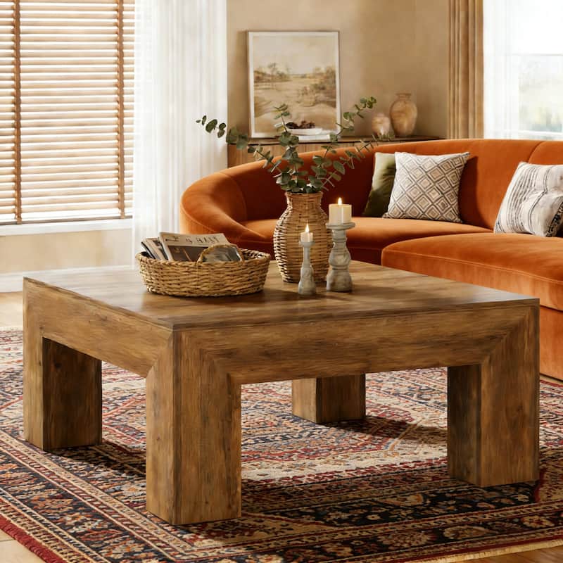 Square Coffee Table with Storage, Wood Dining Table Cocktail Table, Large Center Table for Living Room