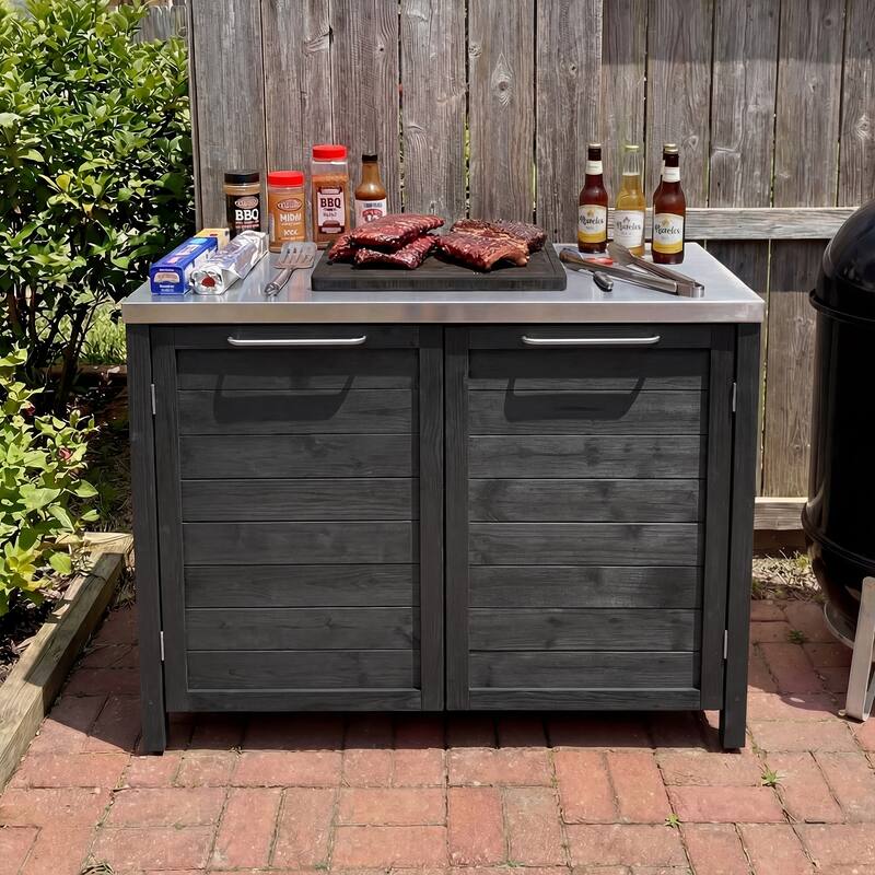 Modular Outdoor Kitchen Island Set, 100% Solid Wood BBQ Cabinet , Patio Kitchen Bar Table