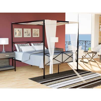 Queen Bed Frame with Headboard & Footboard - Modern Metal Platform Bed - Black Finish