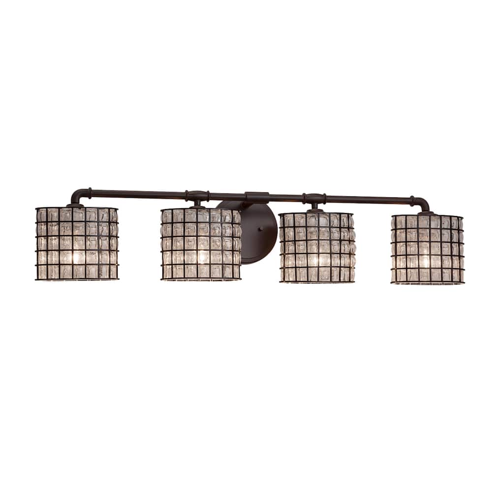 Justice Design Wire Glass Bronx 4-light Dark Bronze Bath Bar, Grid with Clear Bubbles Oval Shade