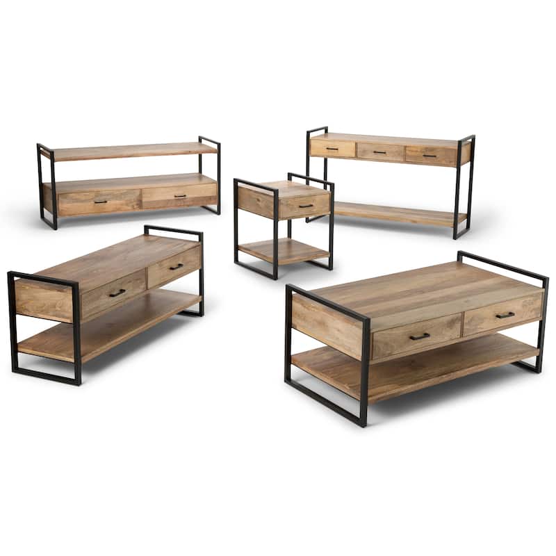 WYNDENHALL Lawson SOLID MANGO WOOD and Metal 54 inch Wide Modern Industrial Console Sofa Table in Natural - 55 W x 16 D x 32 H