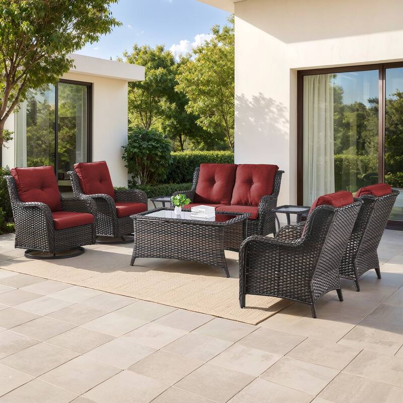 Gymojoy 8-Piece Outdoor Wicker Patio Furniture Set with Swivel Rockers, Loveseat & Side Tables