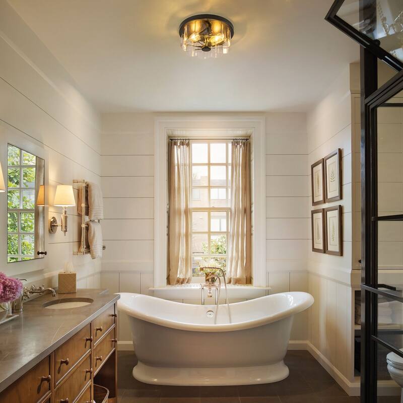 2-light Modern Farmhouse Matte Black Flush Mount Ceiling Light with Clear Flower-Shaped Glass Shade