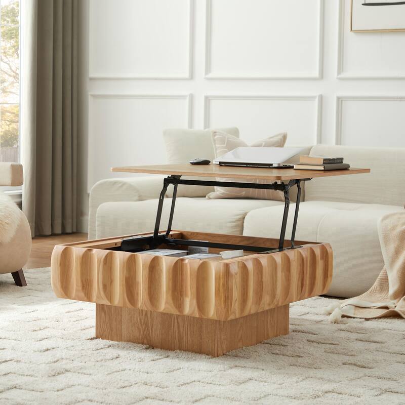Modern Lift-Top Coffee Table, 31.10" Square Center Table with Hidden Storage Wooden Living Room Table with Lifting Surface