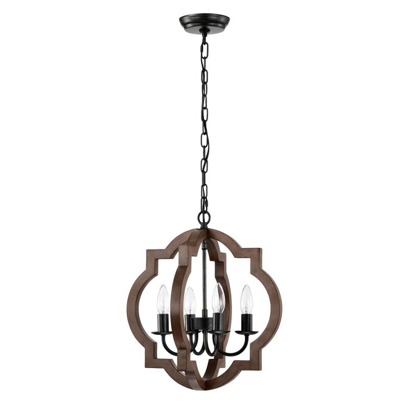Adoncia 4-light Brown Natural Wood and Antique Black Metal Chandelier - Brown Natural Wood and Antique Black