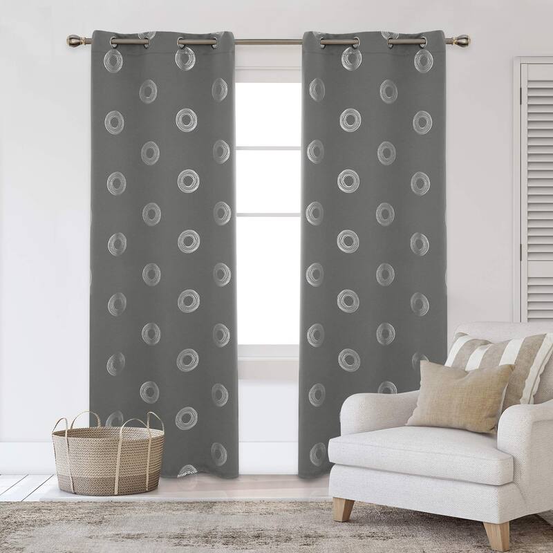 Concentric Circles Pattern Room Darkening Curtain 2 Panels - 42Wx84L-2PC - Light Grey