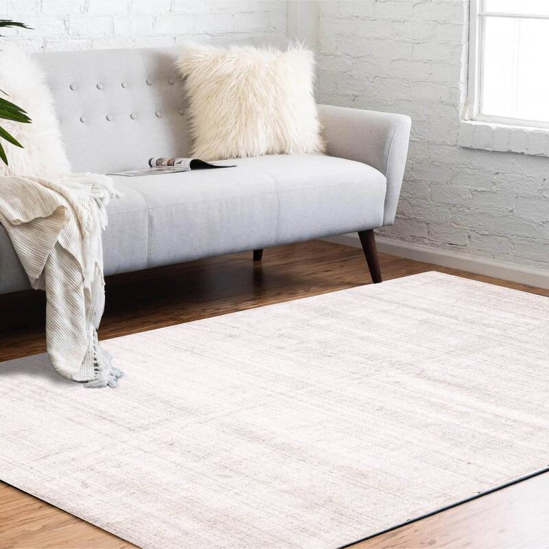 ECARPETGALLERY Hand Loomed Ananda Light Grey Viscose, Wool Rug - 9'0 x 12'0
