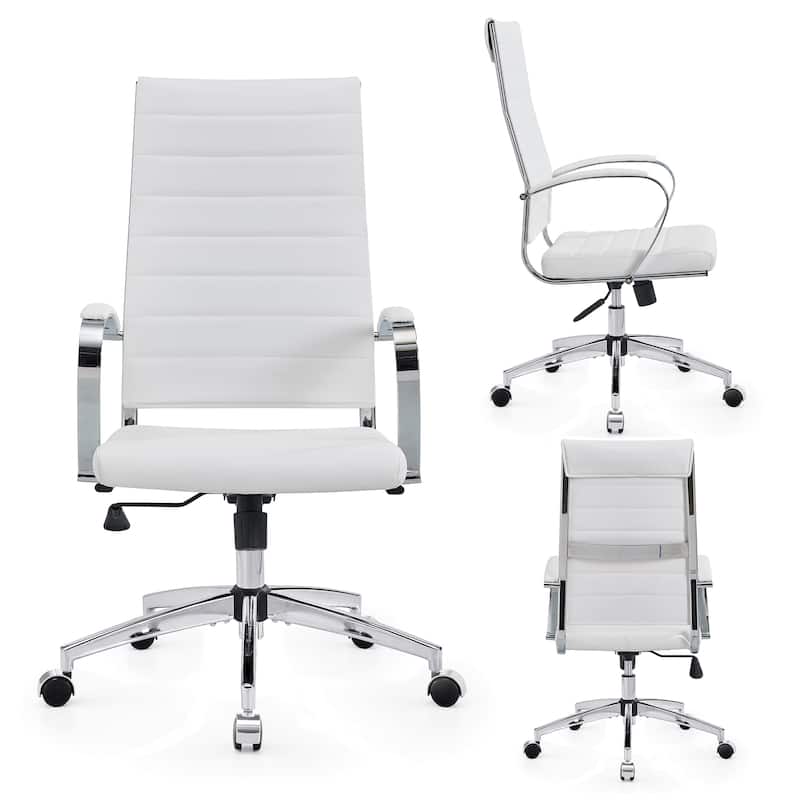CAROCC Ribbed Computer Office Chair Adjustable Swivel High Back Desk Chair - White