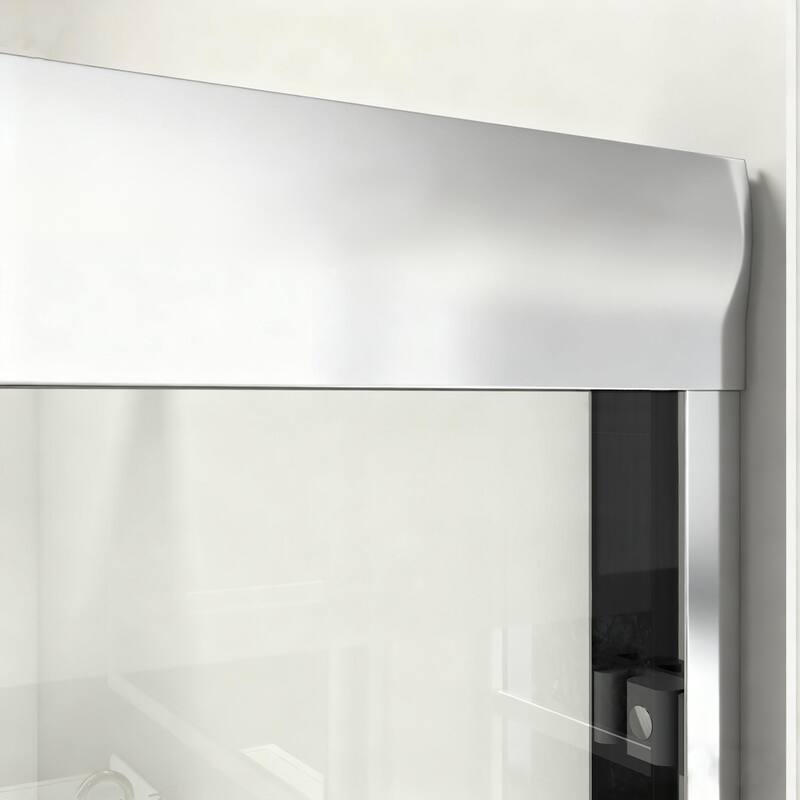 ABRUZZO 44-48" W x 72" H Semi-Frameless Double Sliding Tempered Glass Shower Door with Dual Towel Bars