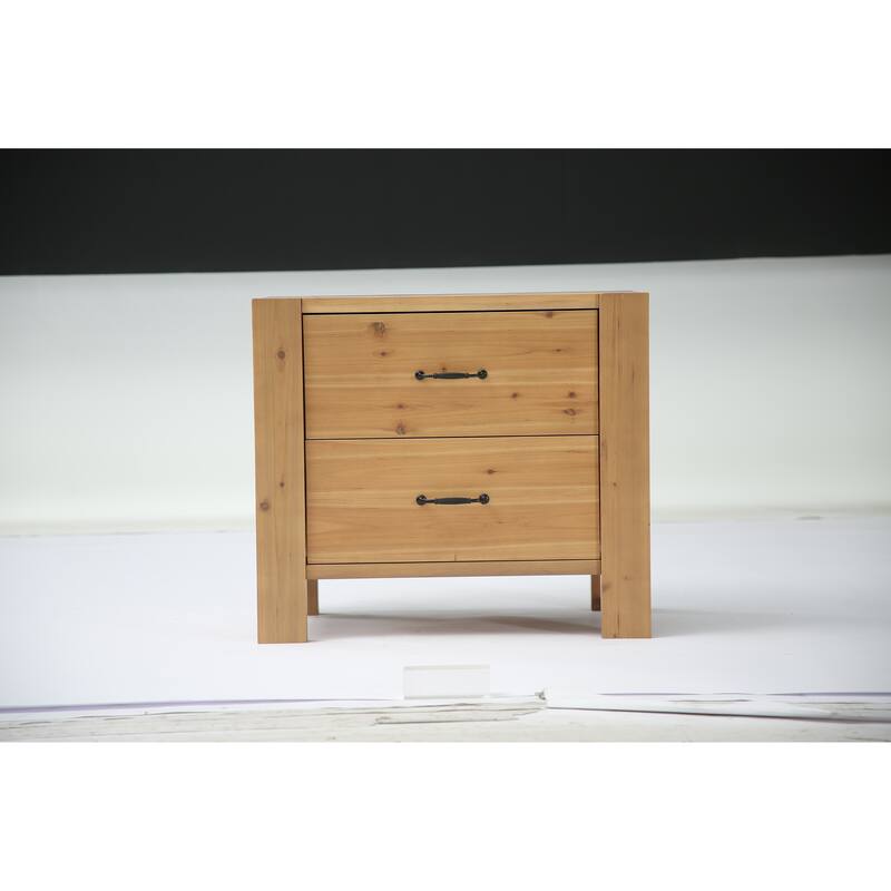 Solid Wood Nightstand with 2 Drawers - Natural Oak-2PCS