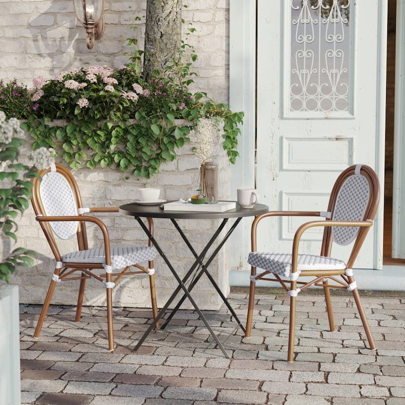2 Pack All-Weather Commercial Paris Chairs with Arms and metal Frames