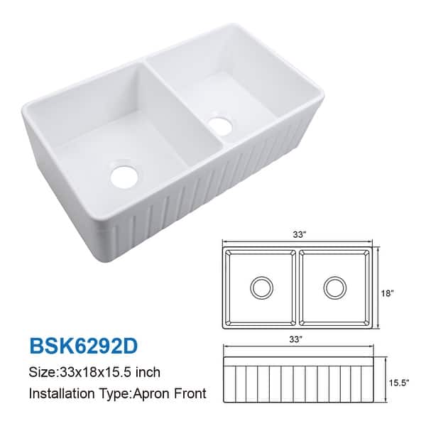 SAFAVIEH Farmhouse Double Bowl Kitchen Sink, 33" x 18" Ceramic - 33" W x 18" D x 16" H