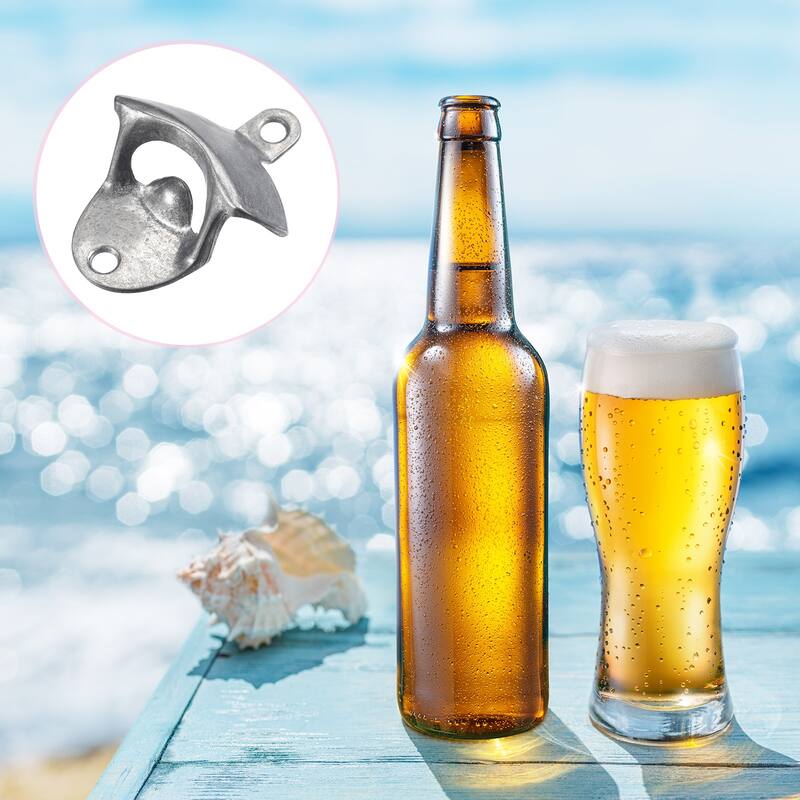 2pcs Wall Mounted Cast Iron Beer Bottle Opener Kitchen Bars Tools, Silver