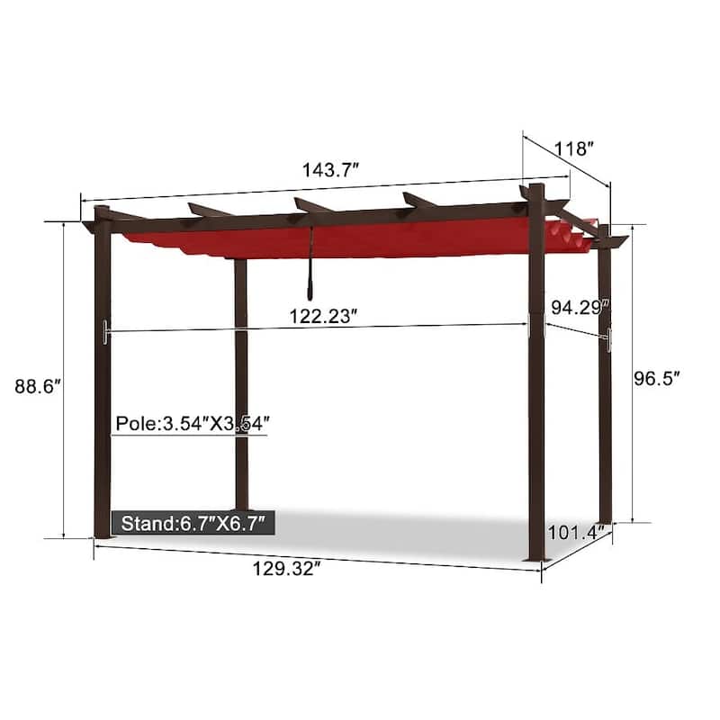 PURPLE LEAF Outdoor Retractable Bronze Metal Pergola w Canopy for Beach Deck Gazebo
