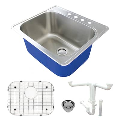 Transolid TRS_K-MTSB252212-4 25" Drop In Single Basin Stainless Steel - Brushed Stainless