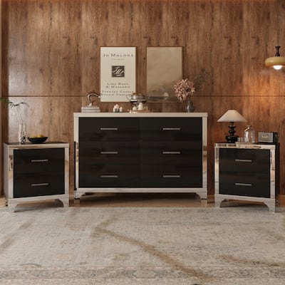 Elegant 3-Piece Mirror Decoration Bedroom Set with Dresser and 2 Nightstands