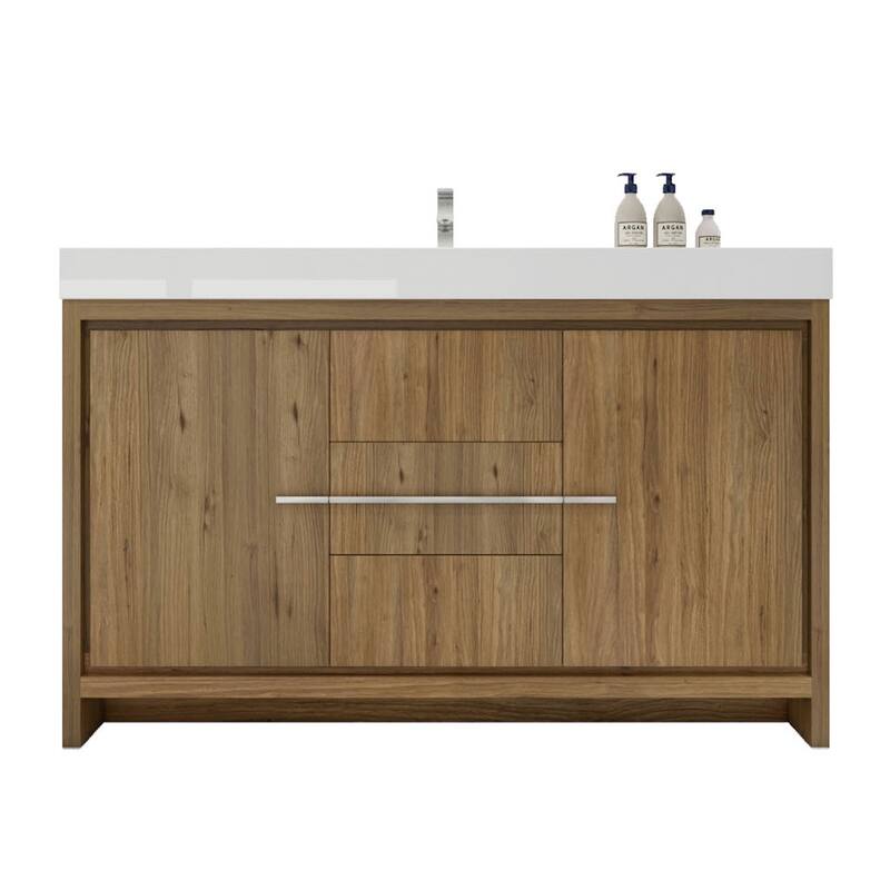 Dove 60'' Freestanding Vanity with Single Reinforced Acrylic Sink - 60'' Width With  Single Sink - Natural Oak